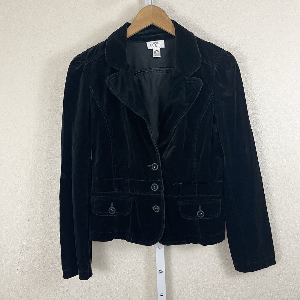 Y2K Ann Taylor Loft Structures Velvet Blazer Size 6 Black Witchy Whimsigoth